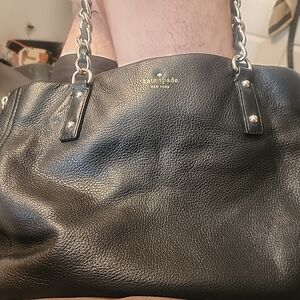 kate spade Black Pebbled Leather Shoulder Bag with Chain-Strap